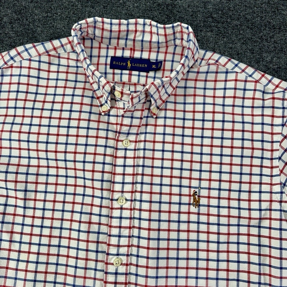 Ralph Lauren Mens‎ Red White Blue Plaid Button Down Shirt XL EUC